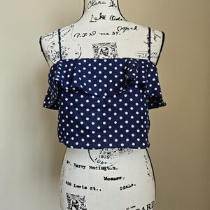 L'academie Crop Top Womens S Blue Polka Dot Spaghetti Strap